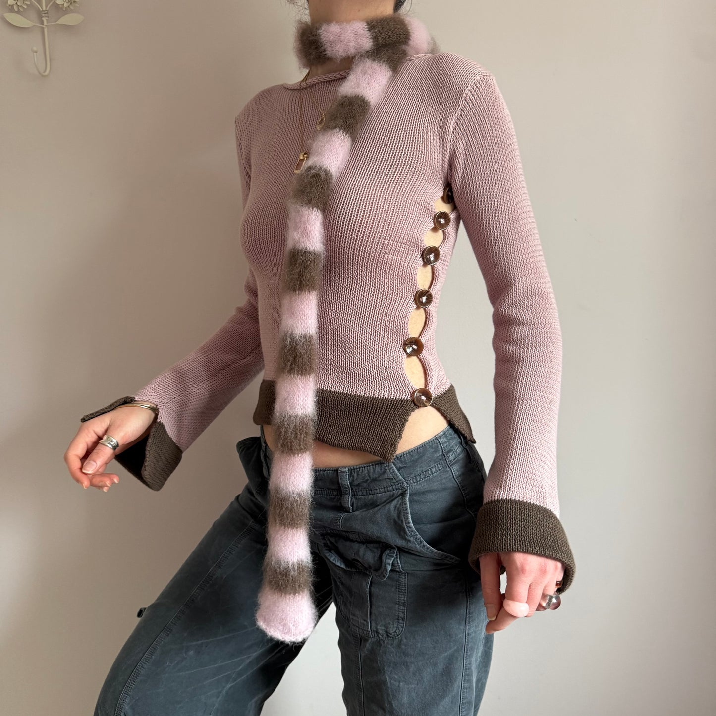 Colour block Pearl long sleeve in dusky pink and mocha