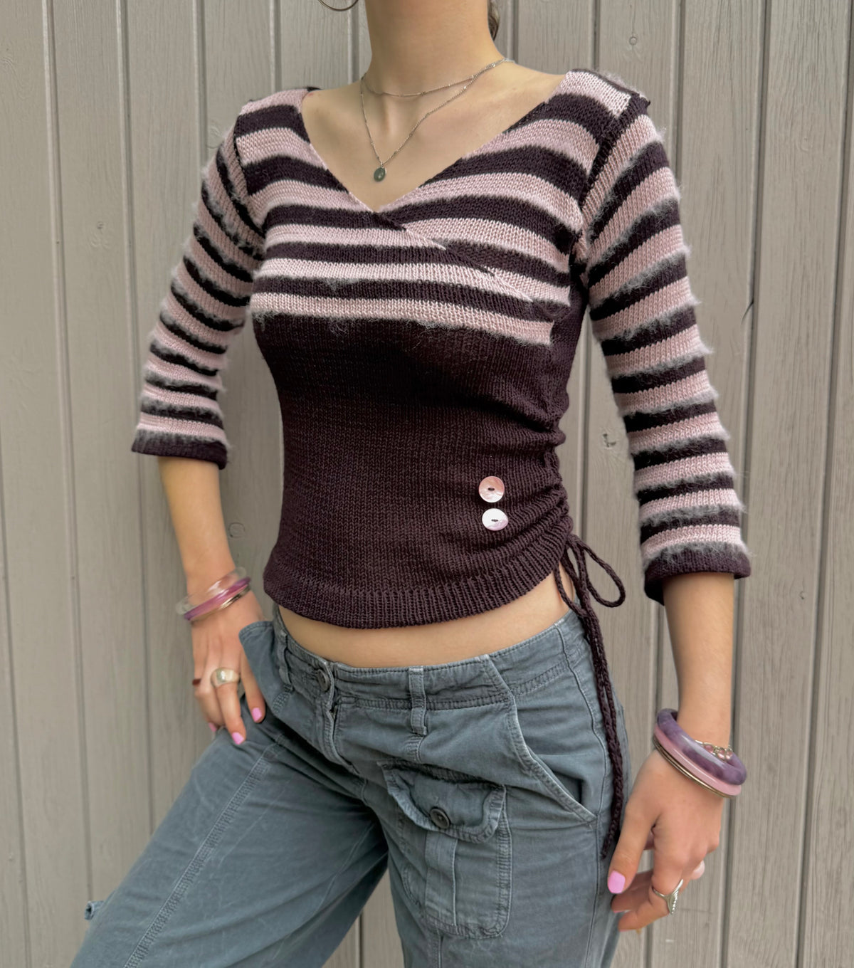 The Sugar Plum V-neck Wrap Top with 3/4 Sleeves (pre made in S)