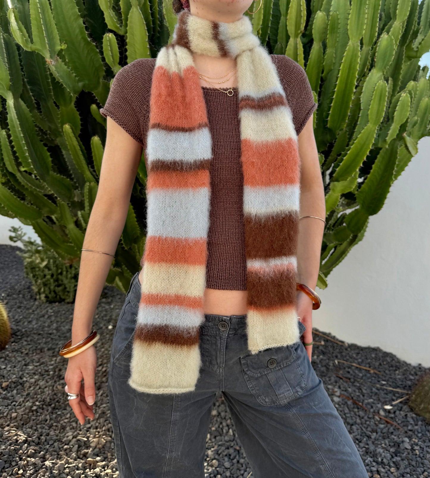 Handmade retro fluffy striped scarf - pre made