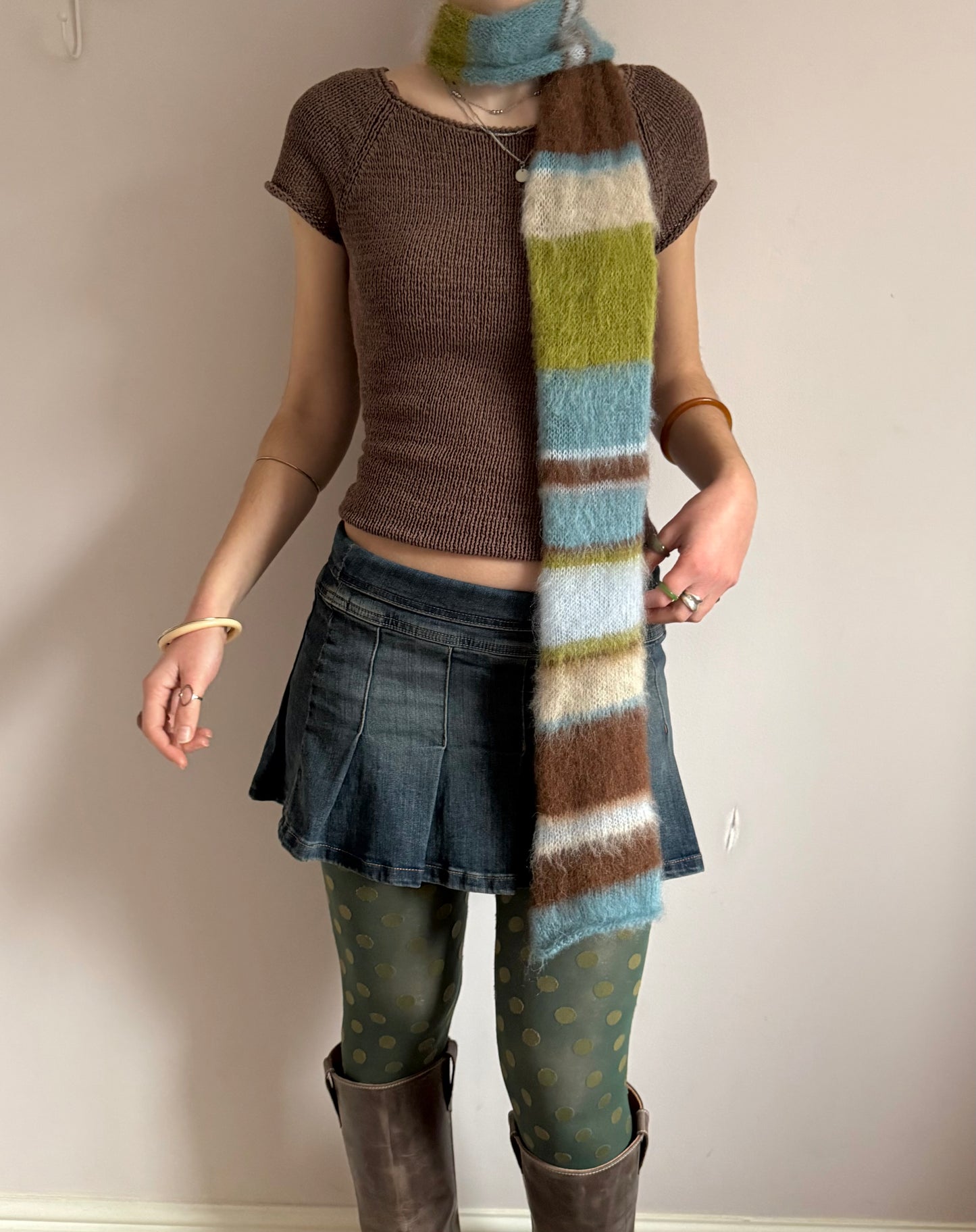 1 of 1 fluffy striped scarf - moss meadow 🪲 made to order