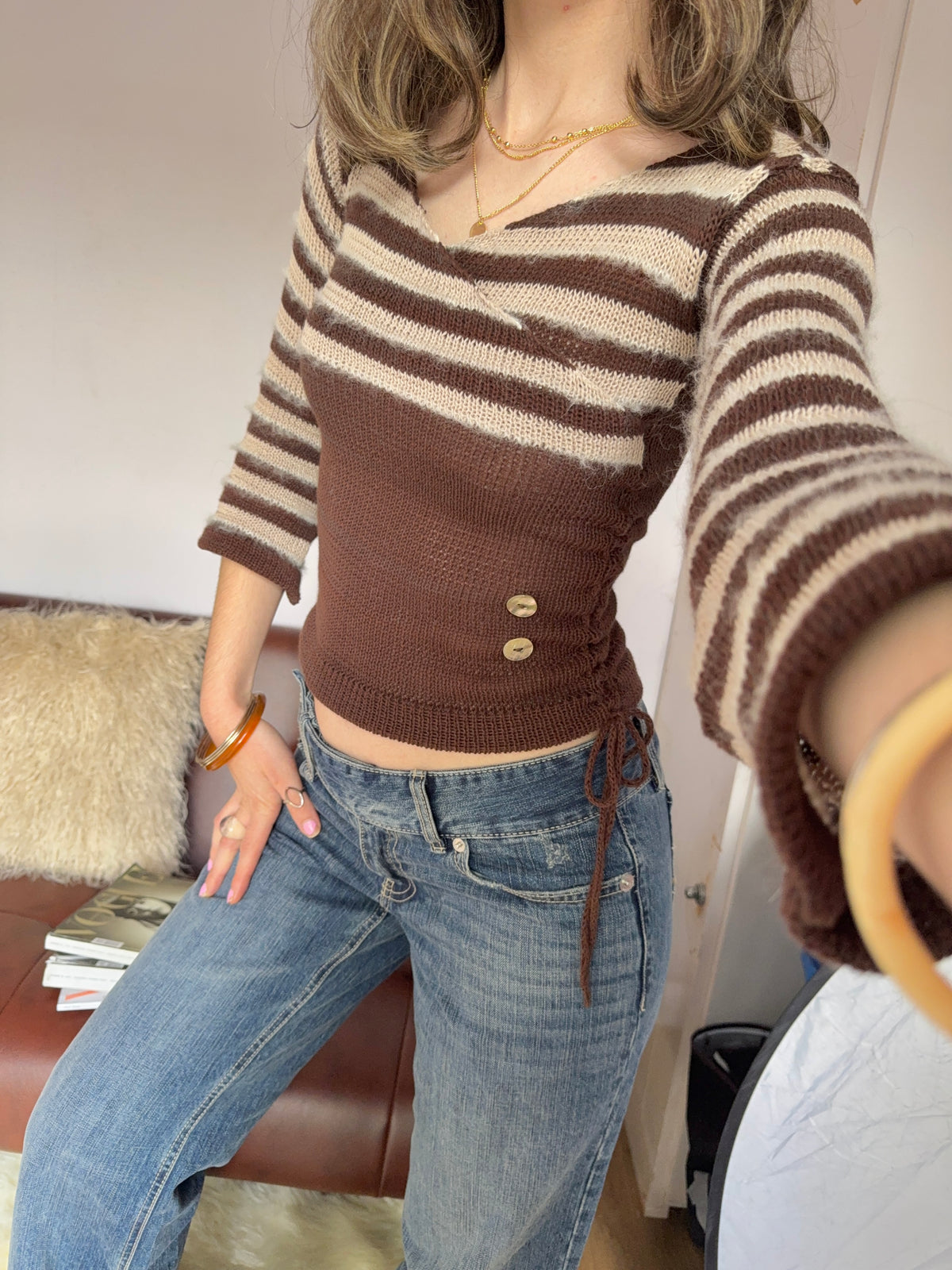The Hazelnut V-neck Wrap Top - with 3/4 Sleeves (pre made in S)