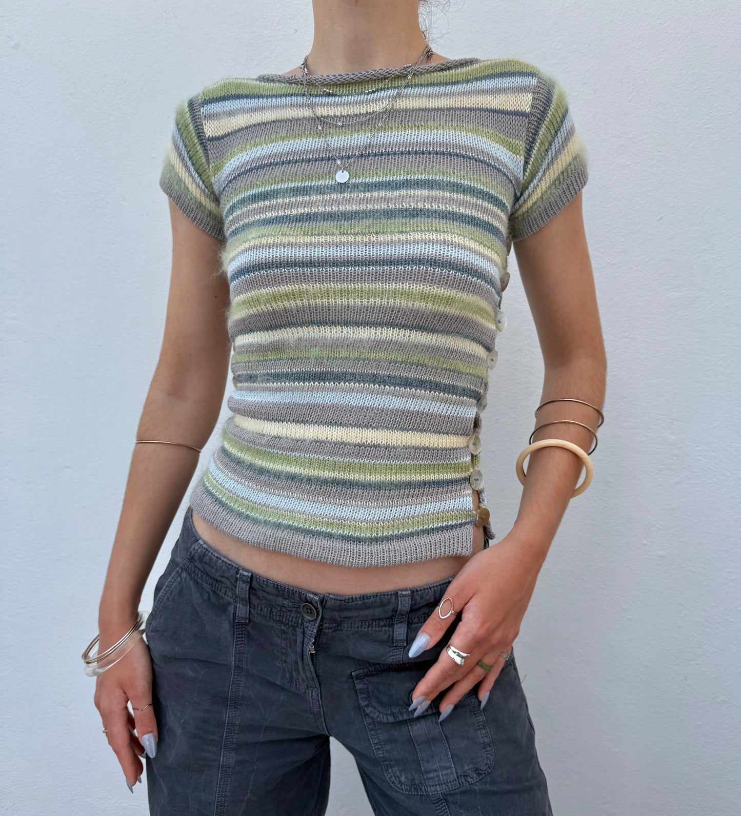 Sea Breeze Striped Pearl Tee - handmade to order