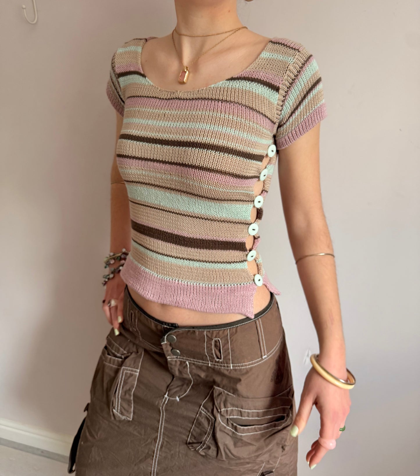 Mint Latte Scoop Neck Pearl Tee (pre made in XS)