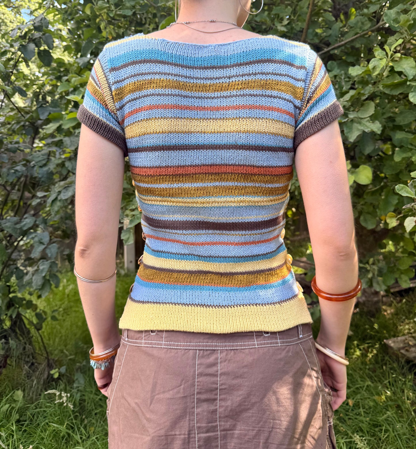 Retro Striped Scoop Neck Pearl Tee (pre made in size S)