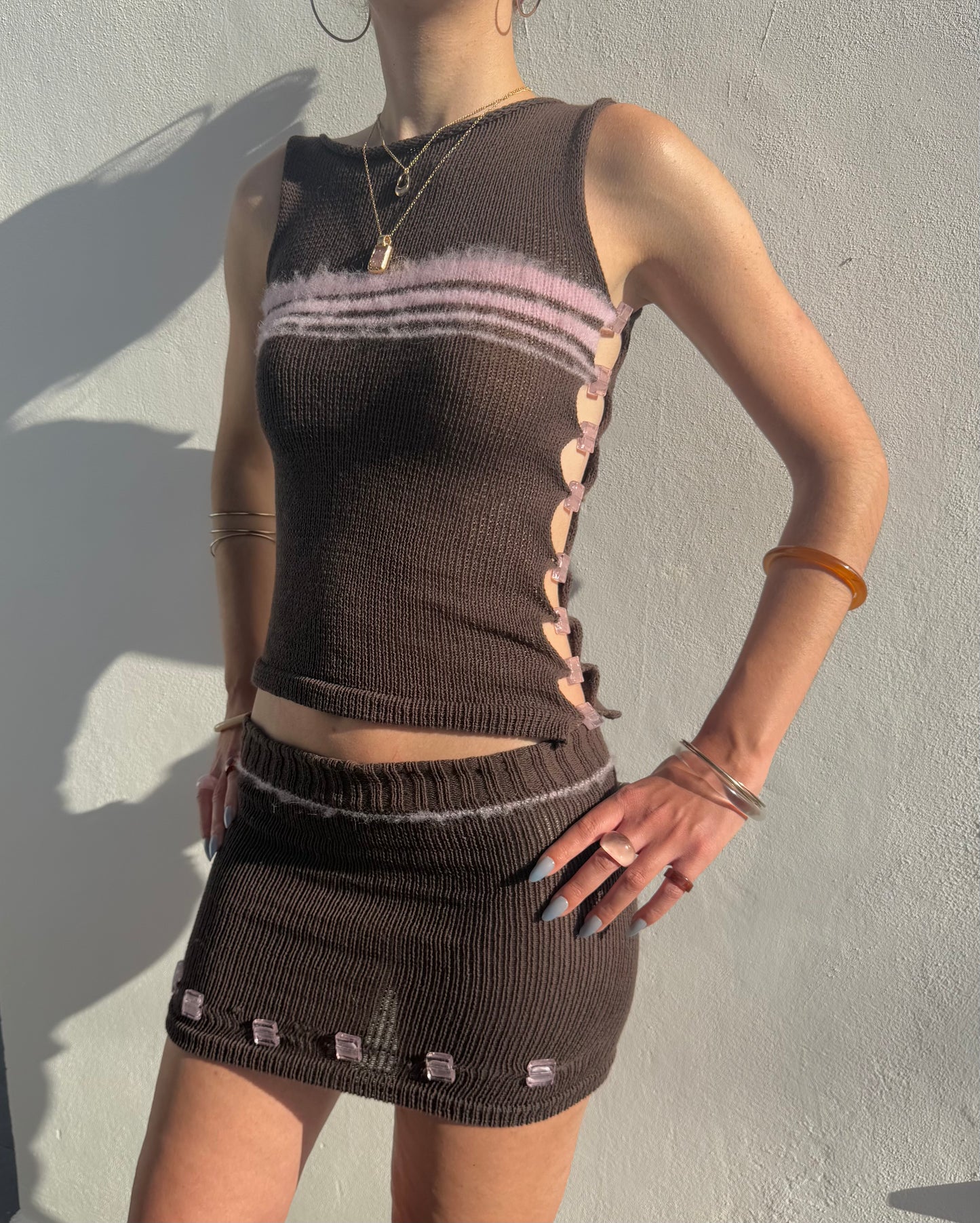 Chocolate Blush Bead Vest (pre made in size S) 🤎🌸