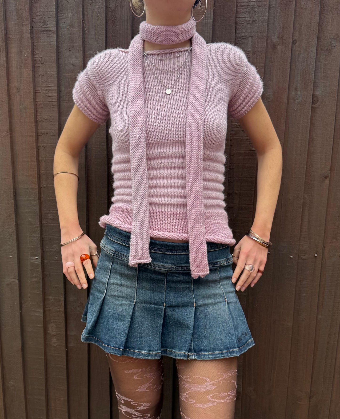 Handmade knitted skinny scarf in dusky pink - pre made