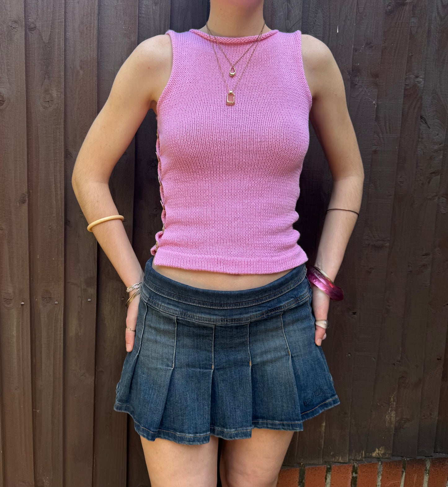The Pearl Vest in candy pink - with mother of pearl buttons (pre made in size S)