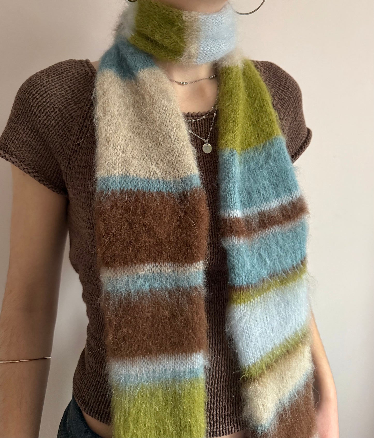 1 of 1 fluffy striped scarf - moss meadow 🪲 made to order