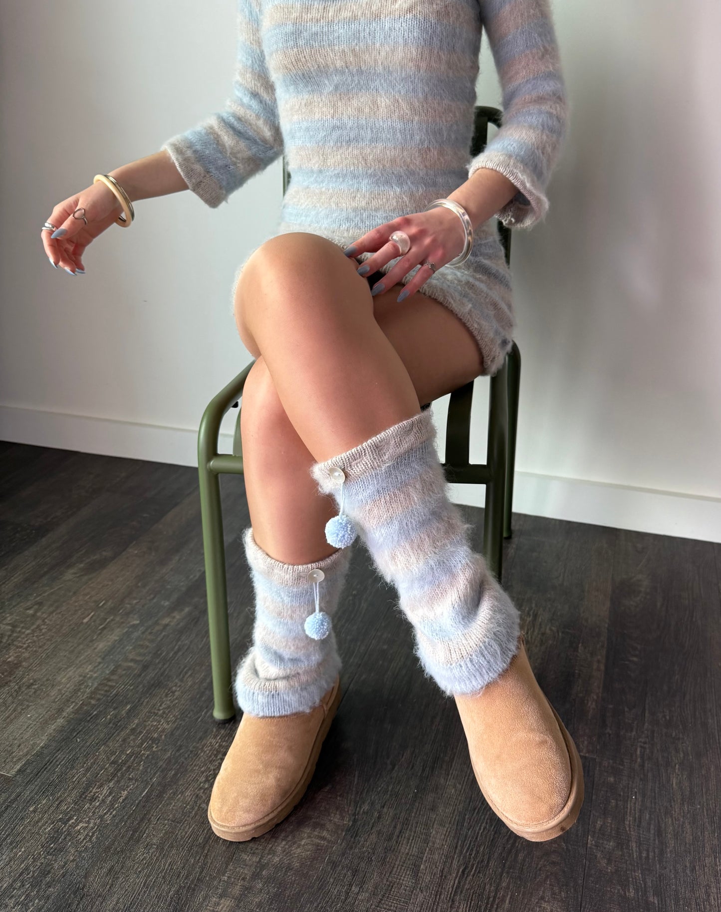 Snow Angel Striped Leg Warmers - pre made