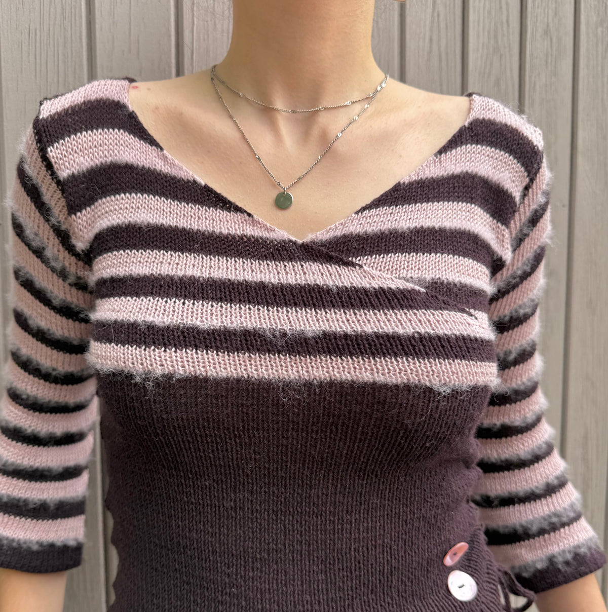 The Sugar Plum V-neck Wrap Top with 3/4 Sleeves (pre made in S)