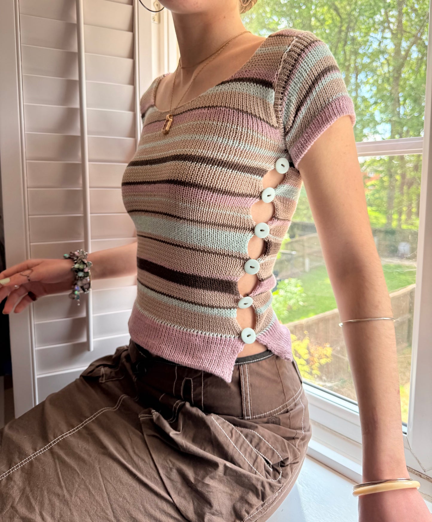 Mint Latte Scoop Neck Pearl Tee (pre made in XS)