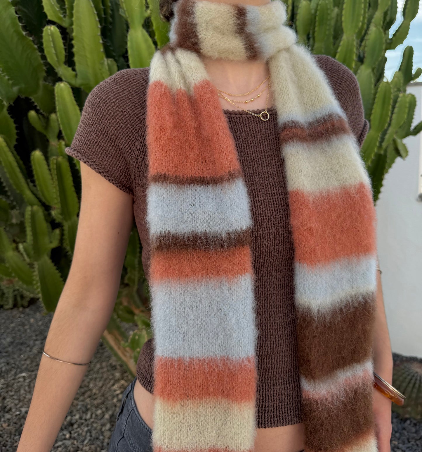 Handmade retro fluffy striped scarf - pre made