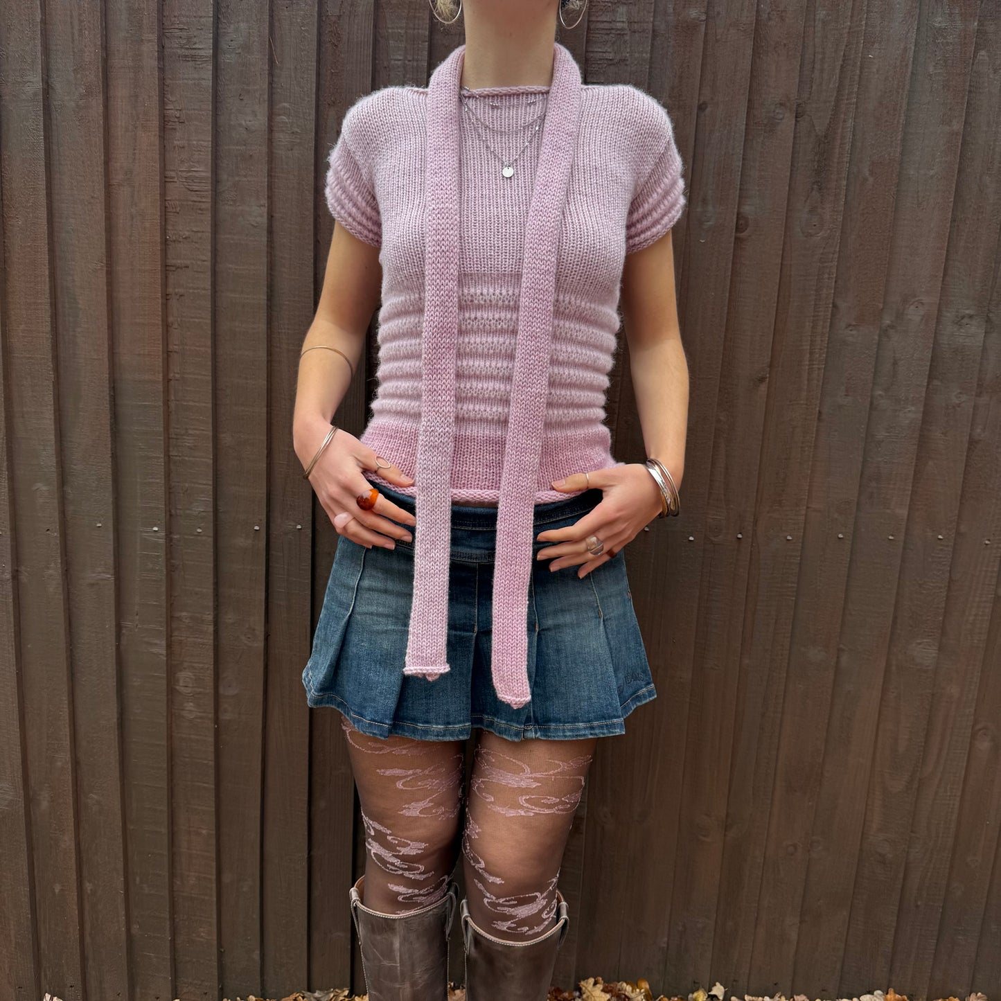 Handmade knitted skinny scarf in dusky pink - pre made