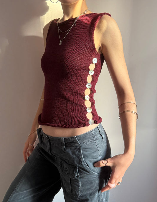 Handmade knitted Pearl Vest - burgundy (pre made in size S).