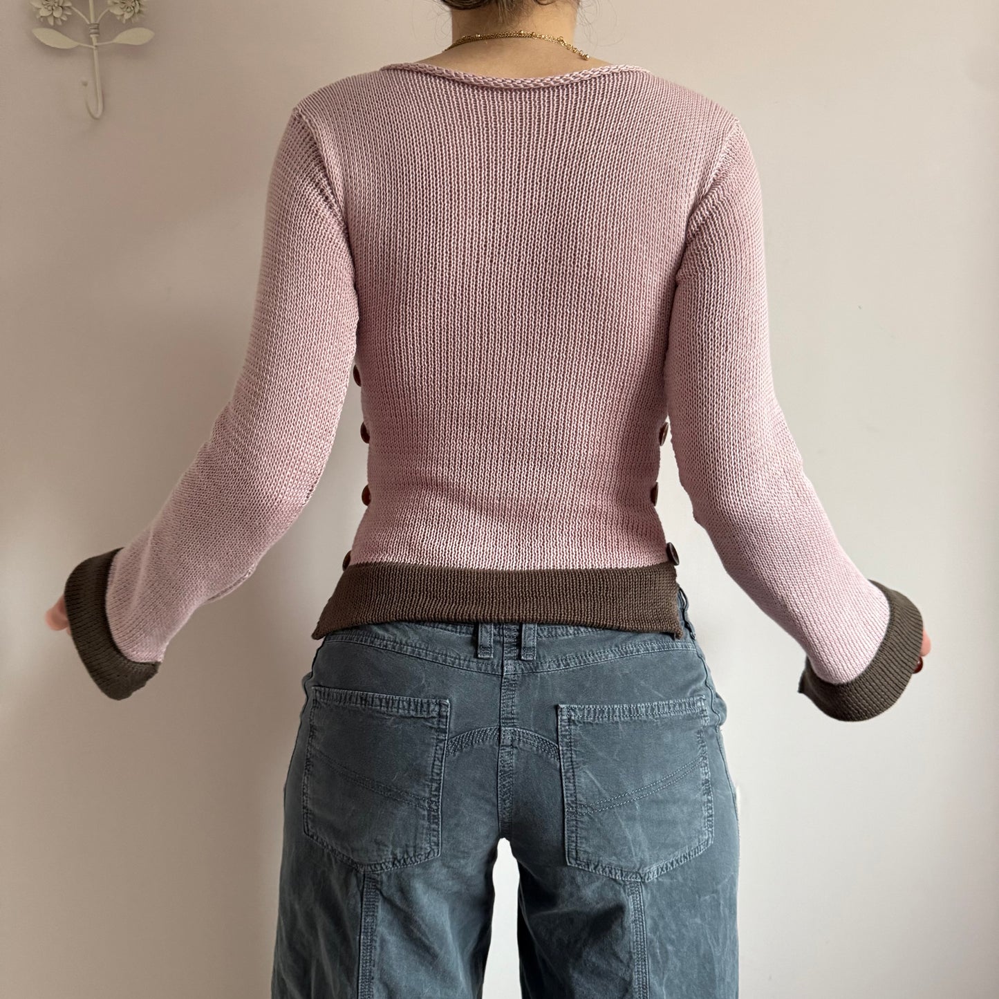 Colour block Pearl long sleeve in dusky pink and mocha