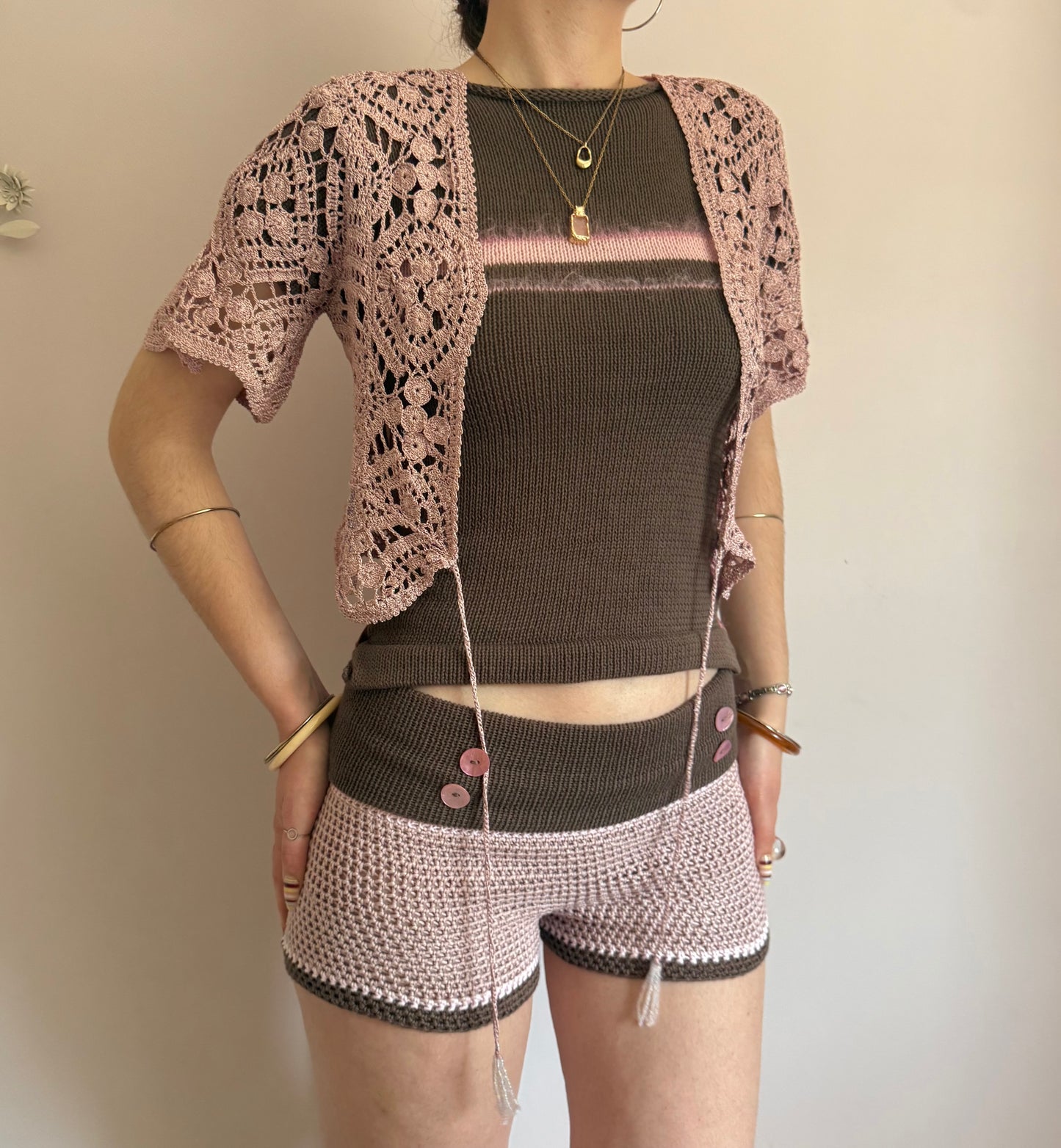 The Pearl Button Shorts in dusky pink & mocha (pre made in S)