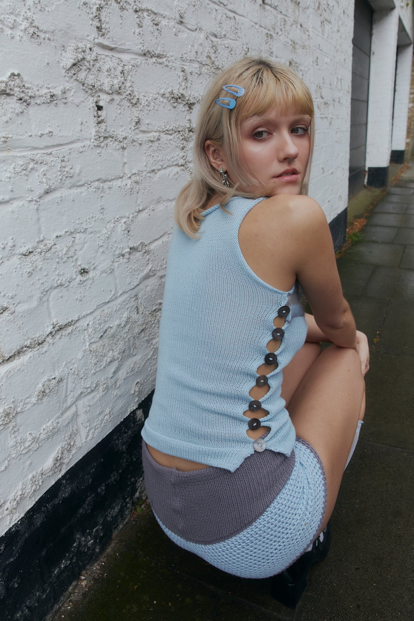 The Baby Blue Button Set  - choose the set or vest/shorts individually 🩵