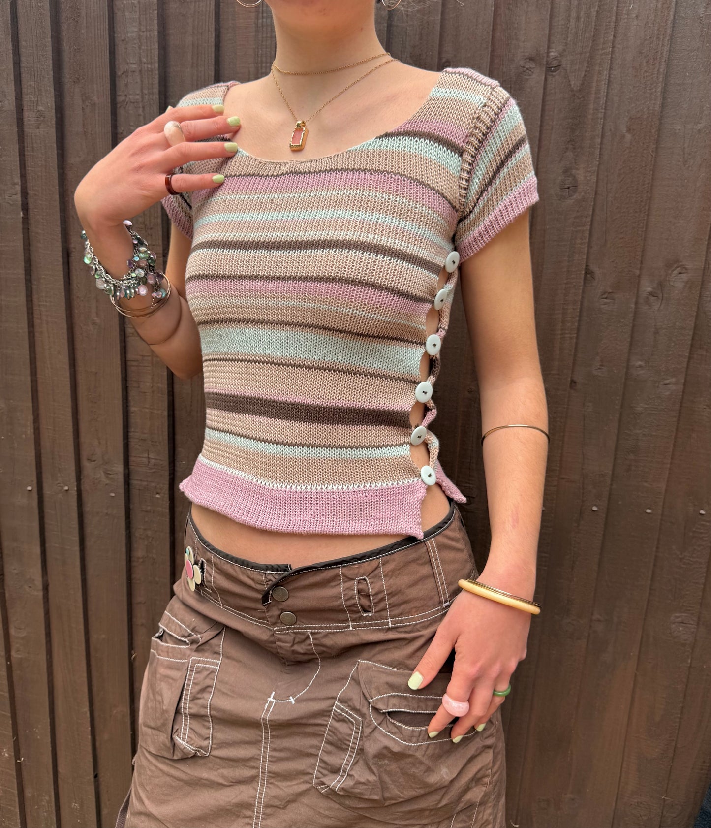 Mint Latte Scoop Neck Pearl Tee (pre made in XS)