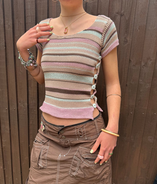 Mint Latte Scoop Neck Pearl Tee (pre made in XS)