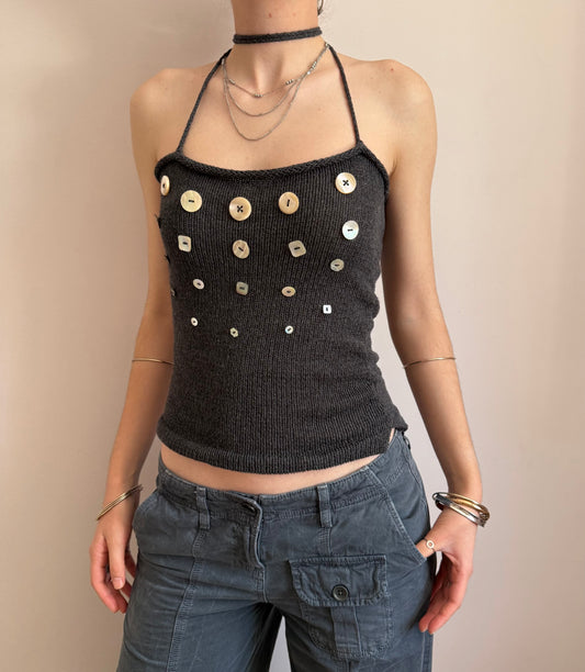 The Random Button Tank Top - charcoal grey (1 of a kind)