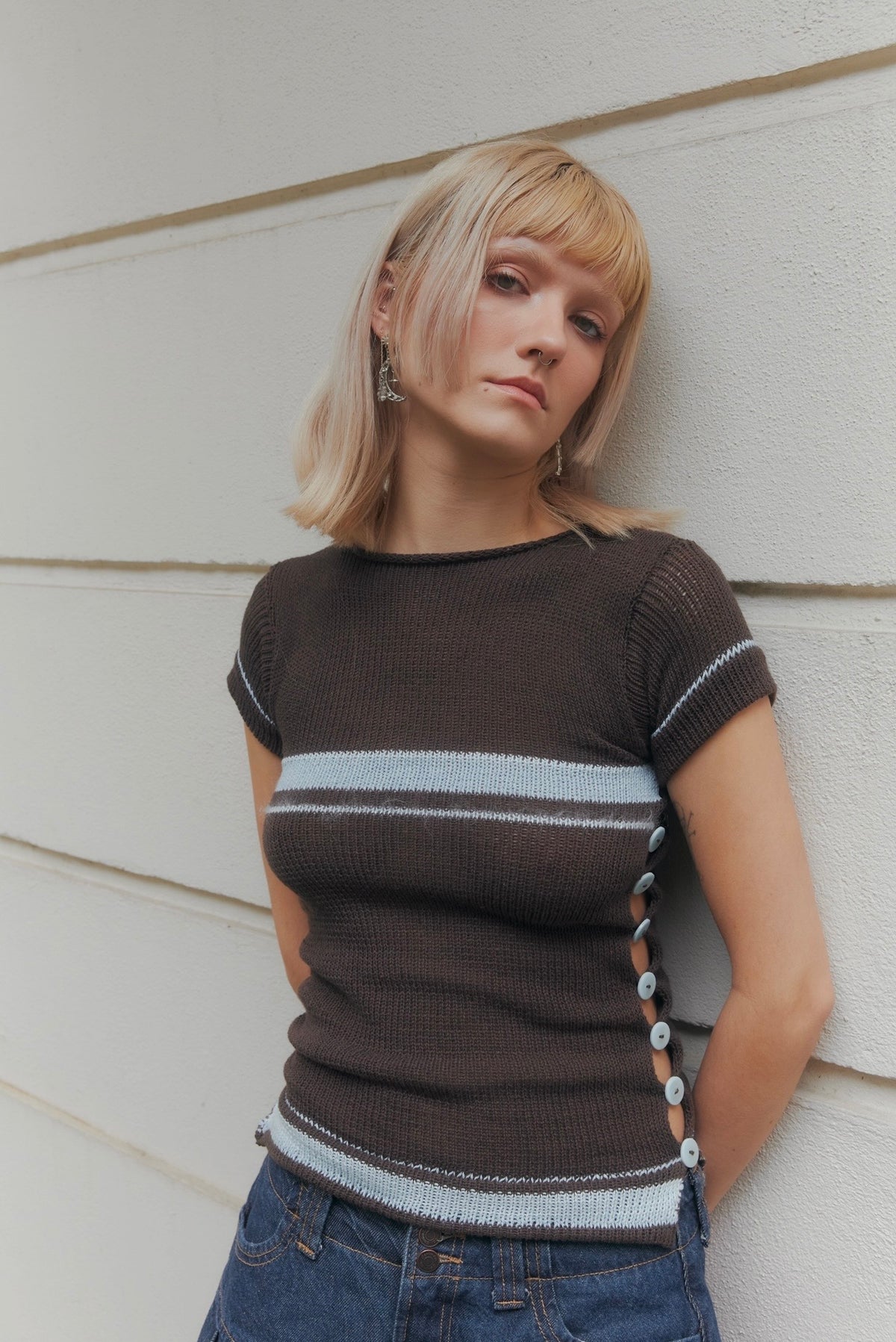 Pearl Tee in Brown & Blue (pre made in XS-S)