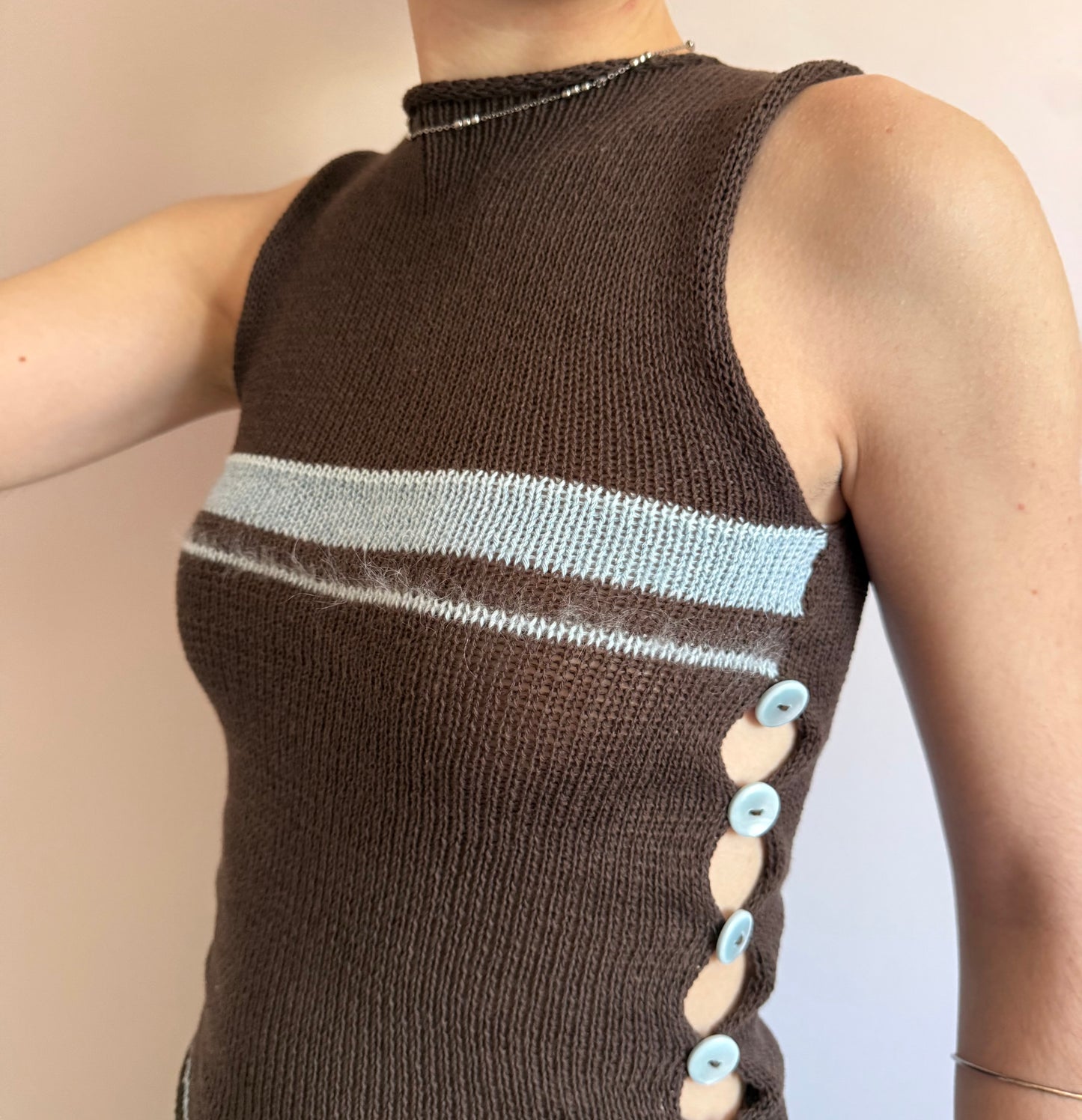 Striped Pearl Vest in brown and baby blue