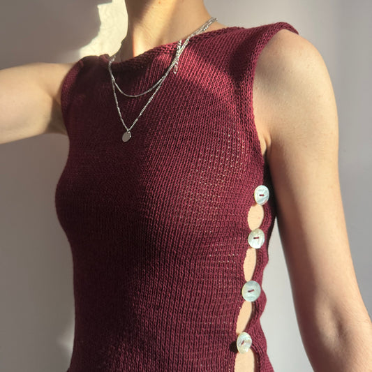 Handmade knitted Pearl Vest - burgundy (pre made in size S).