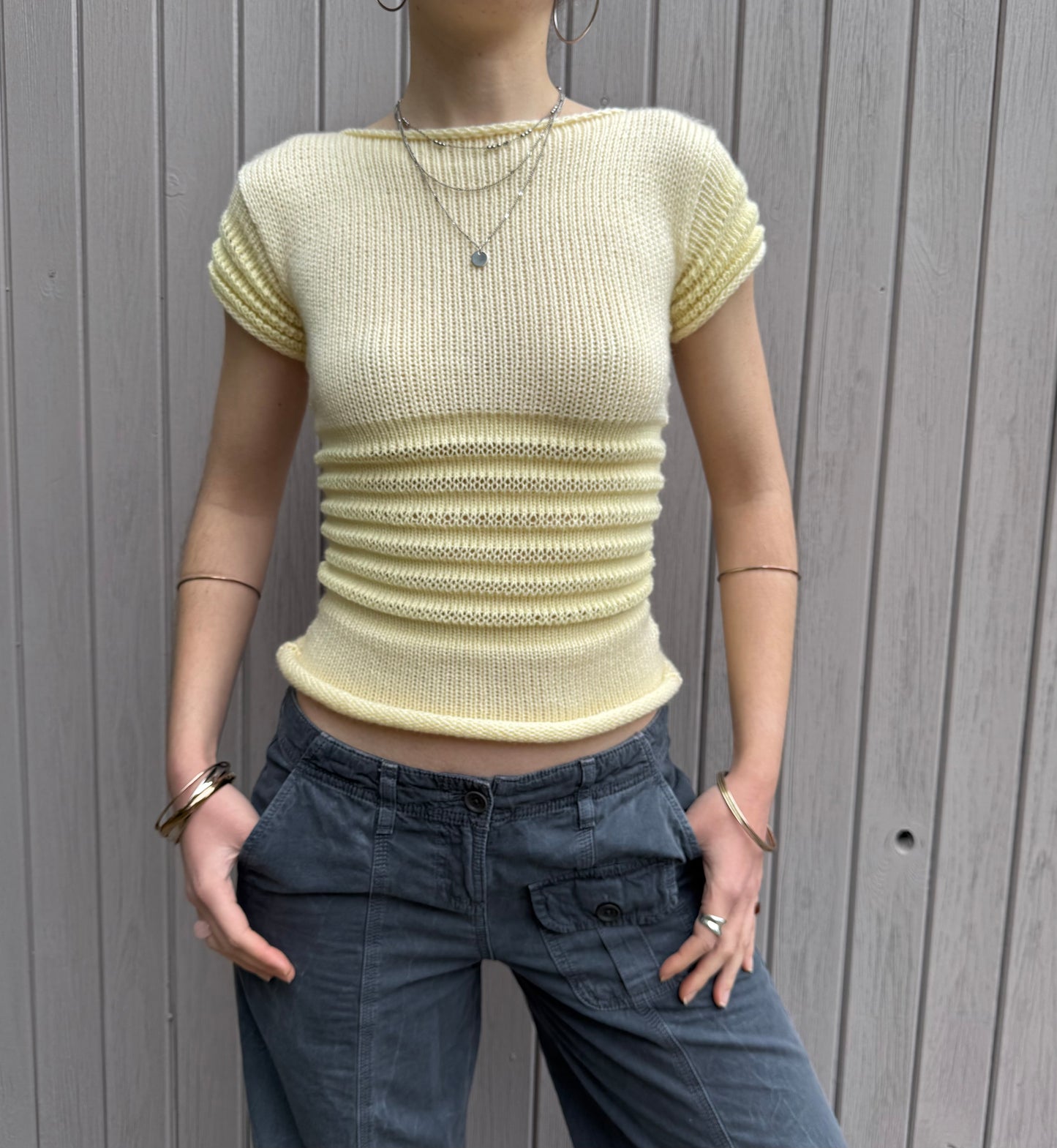 The Ripple Tee in butter yellow - handmade shirred top with puff sleeves (pre made in size S)