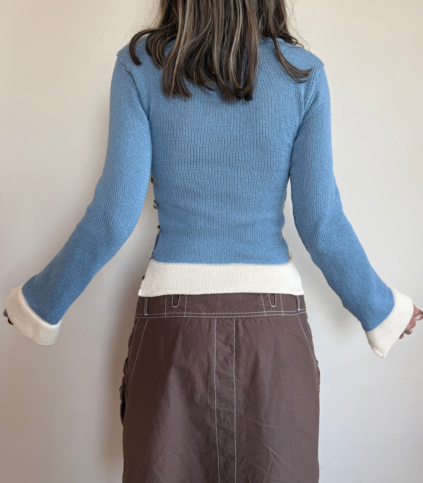 Colour block Pearl long sleeve in dusty blue & cream - 1 of 1 (pre made in S)