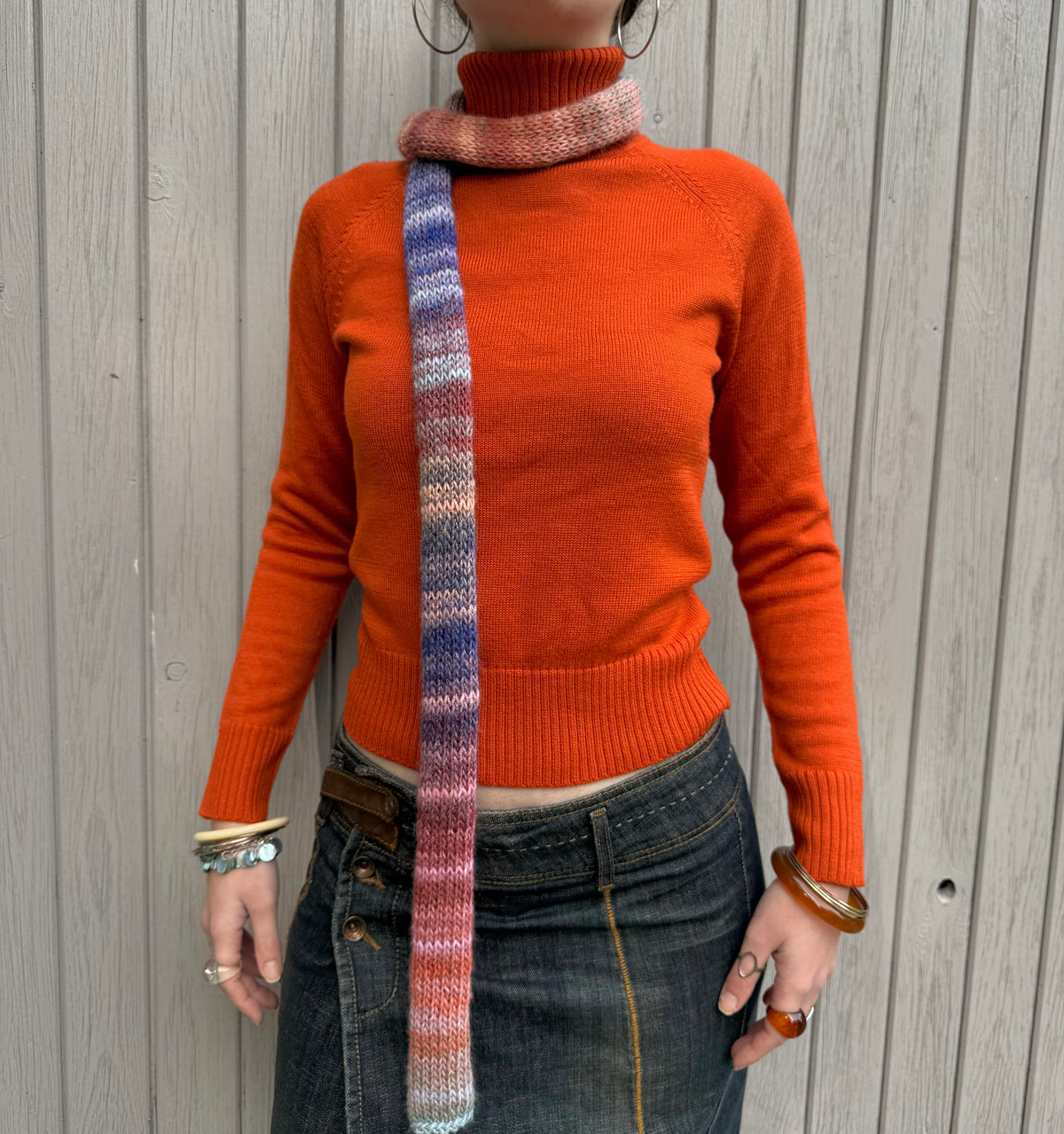 Aurora ombré knitted skinny scarf