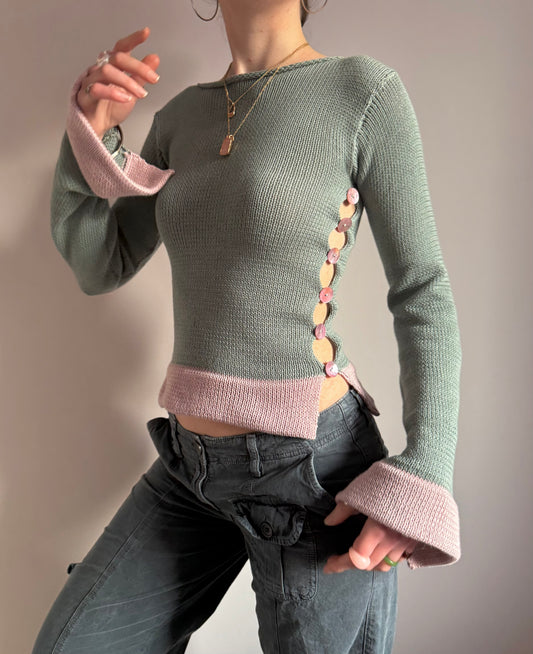 Colour block Pearl long sleeve in sage green & dusky pink