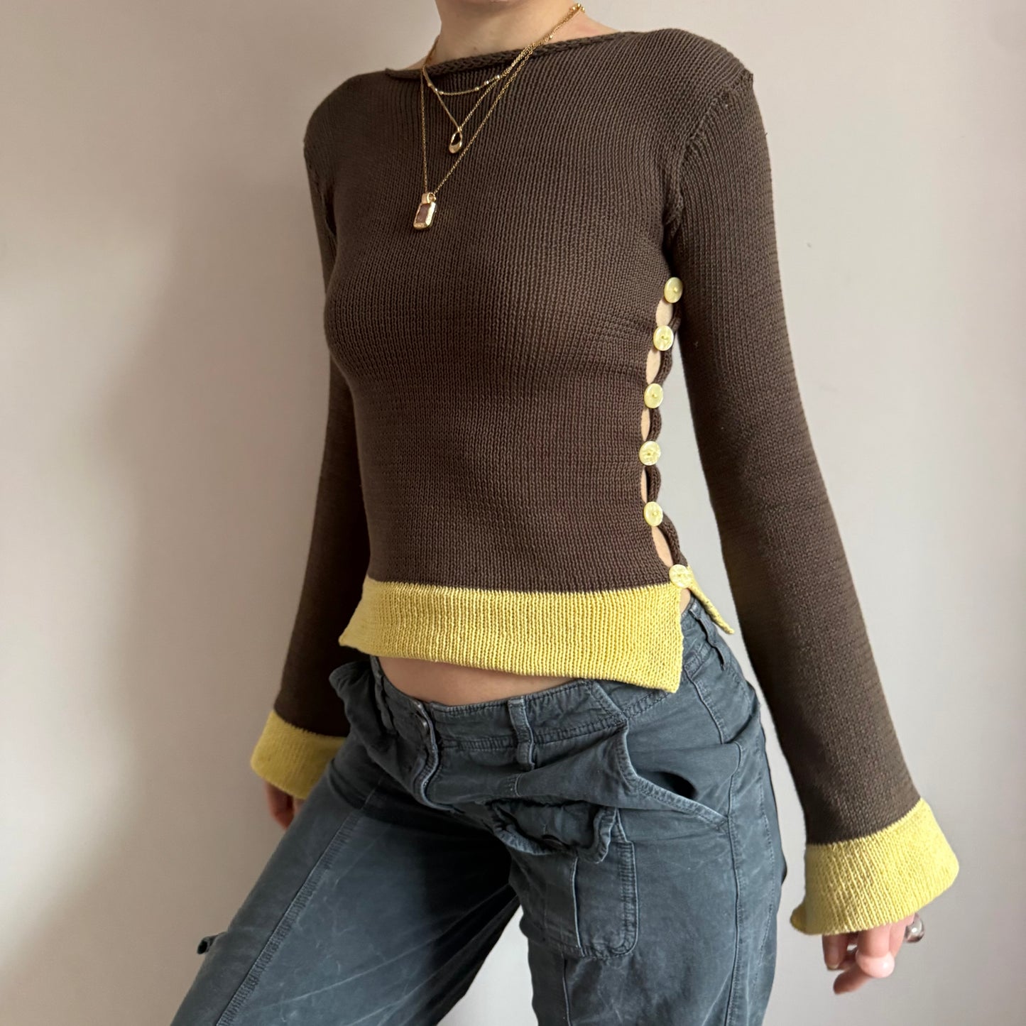 Colour block Pearl long sleeve in mocha & yellow