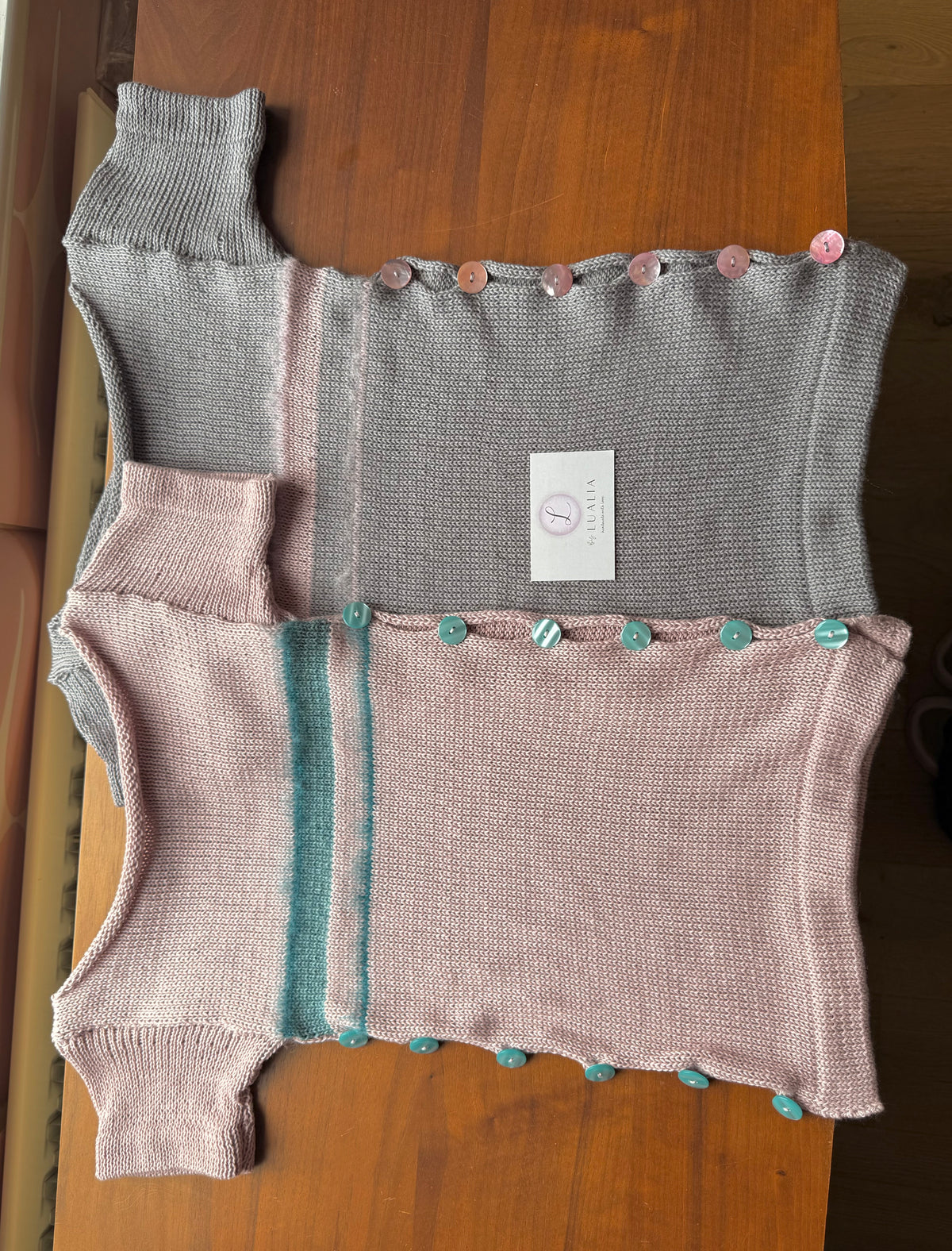 Pearl Tee in Dusky Pink & Teal (pre made in S)