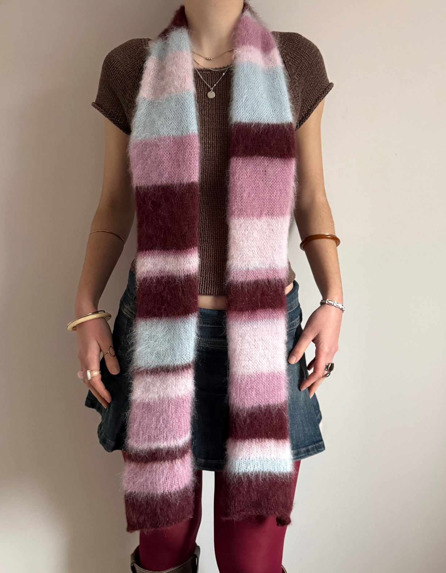 1 of 1 fluffy striped scarf - frosted cherry 🍒❄️ made to order