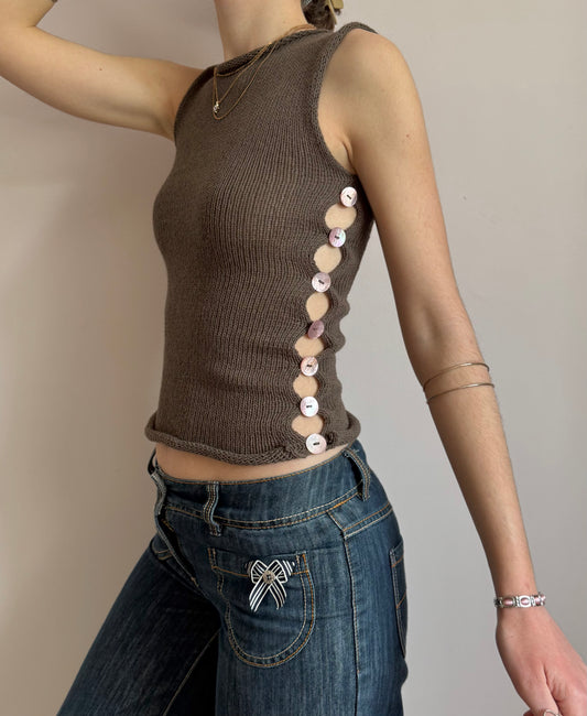Handmade knitted Pearl Vest - mocha (pre made in size M).