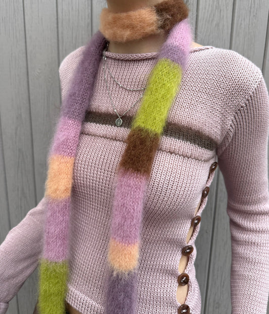 Handmade fluffy multicoloured striped skinny scarf - 1 of 1 & pre made