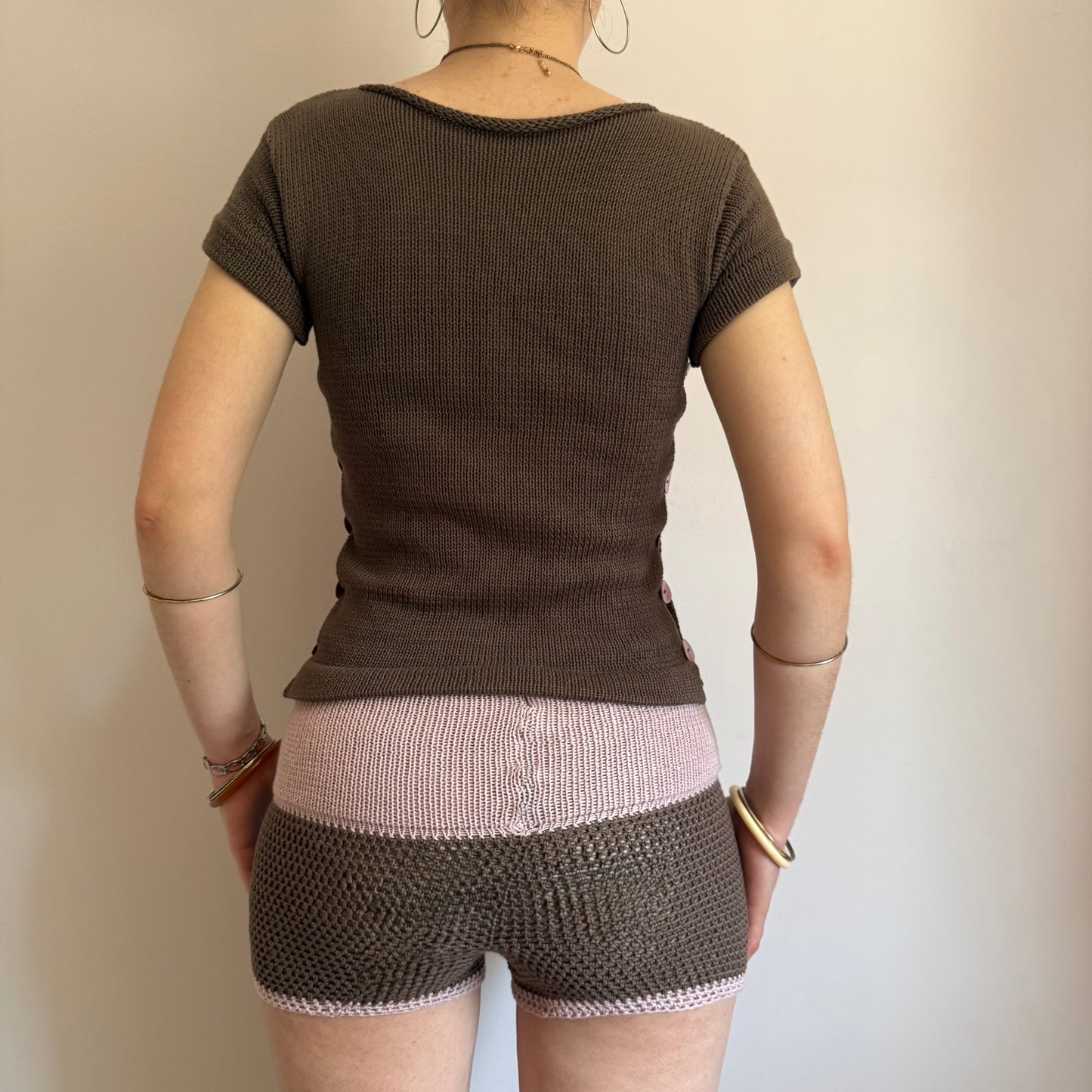 The Pearl Button Shorts in mocha & dusky pink (pre made in S)