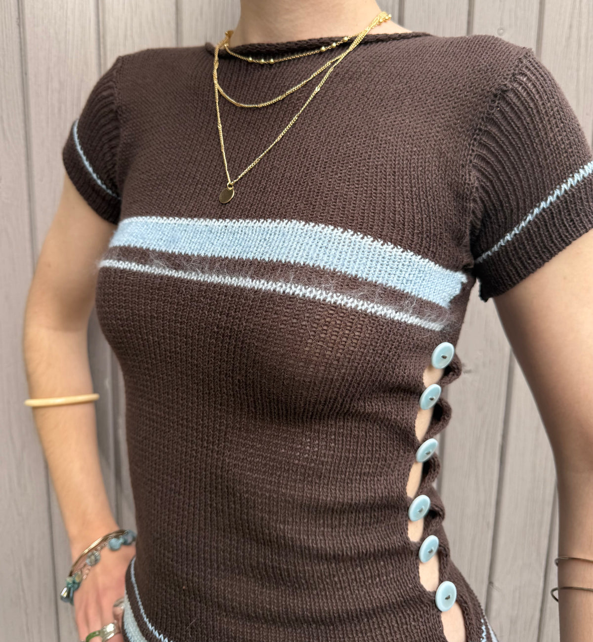 Pearl Tee in Brown & Blue (pre made in XS-S)