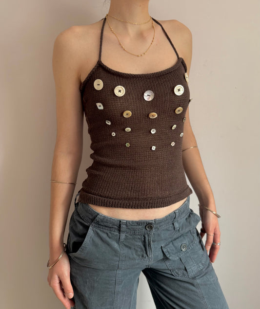 The Random Button Tank Top in chocolate brown - 1 of 1 (pre made in size S).