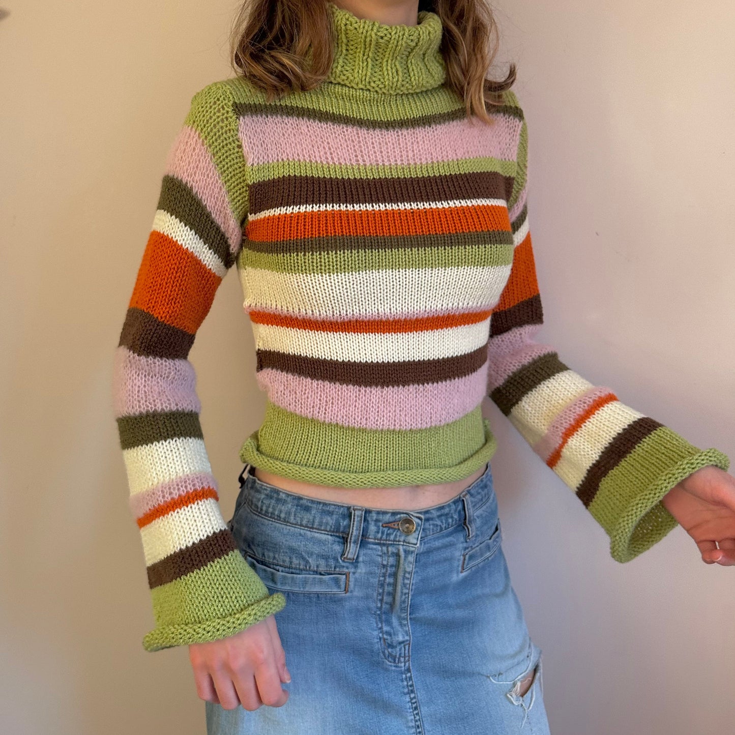 The Lola Jumper - handmade knitted striped roll neck sweater