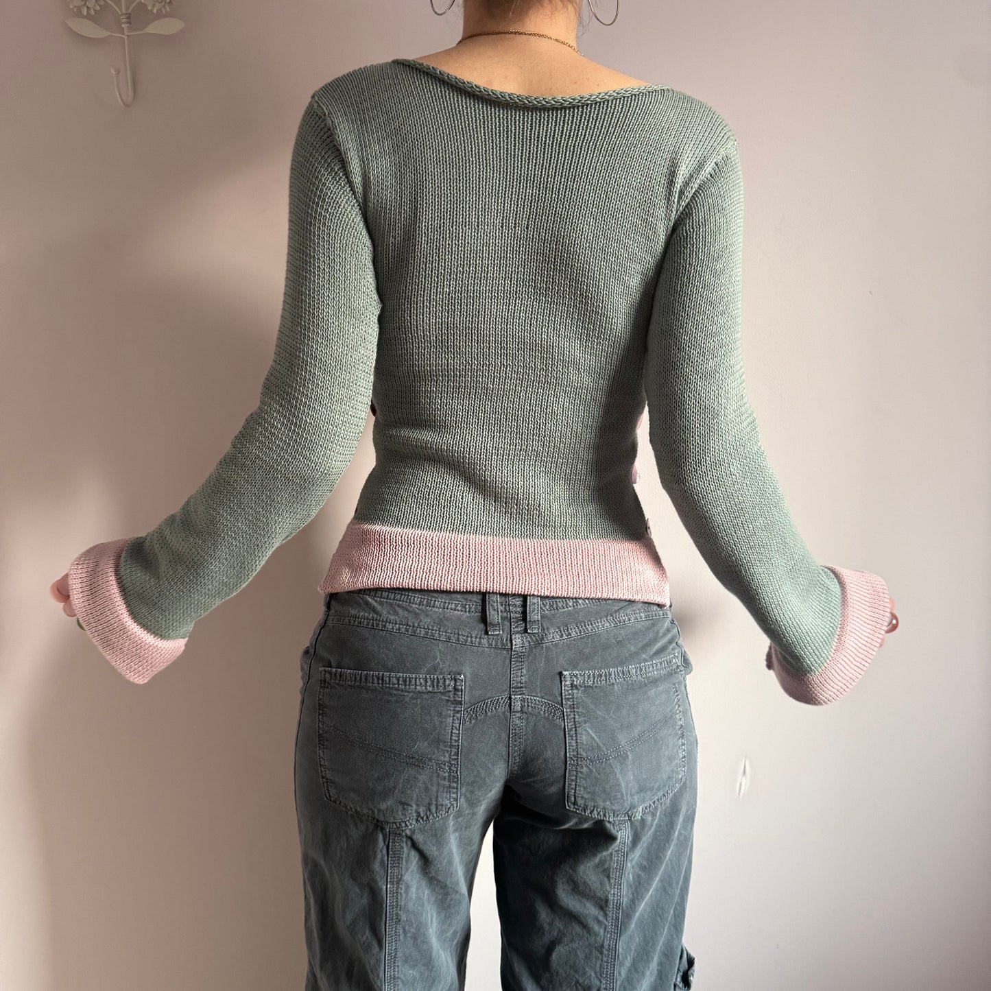 Colour block Pearl long sleeve in sage green & dusky pink - limited edition