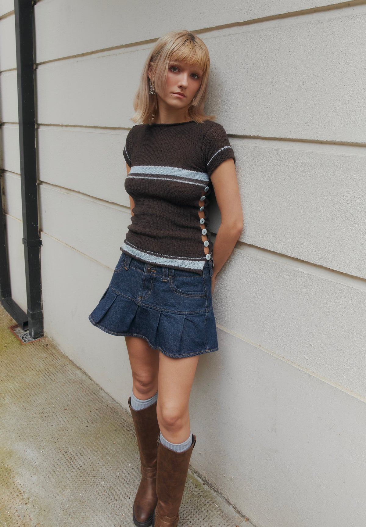 Pearl Tee in Brown & Blue (pre made in XS-S)