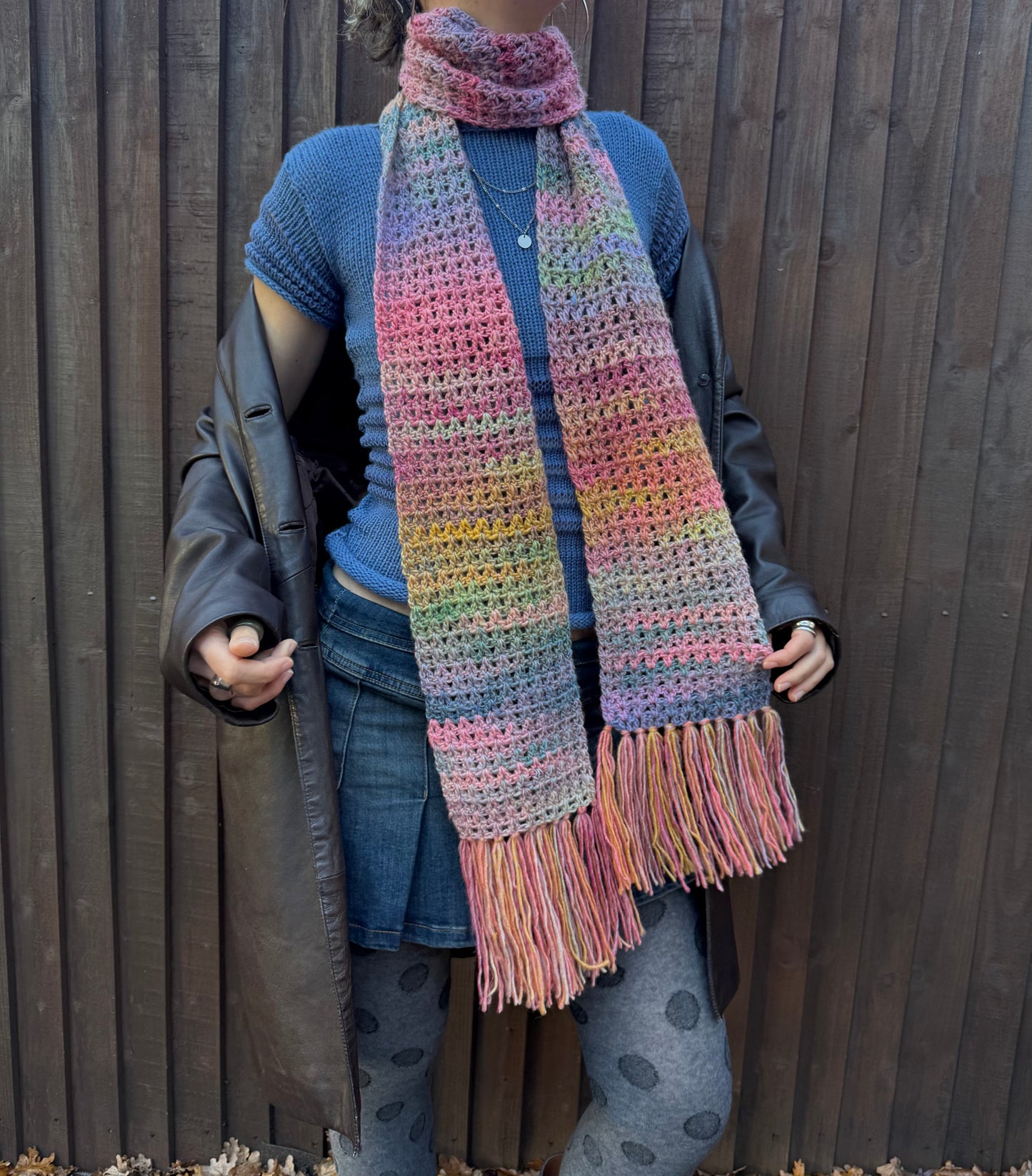Handmade ombré rainbow crochet tassel scarf - 1 of 1 limited edition