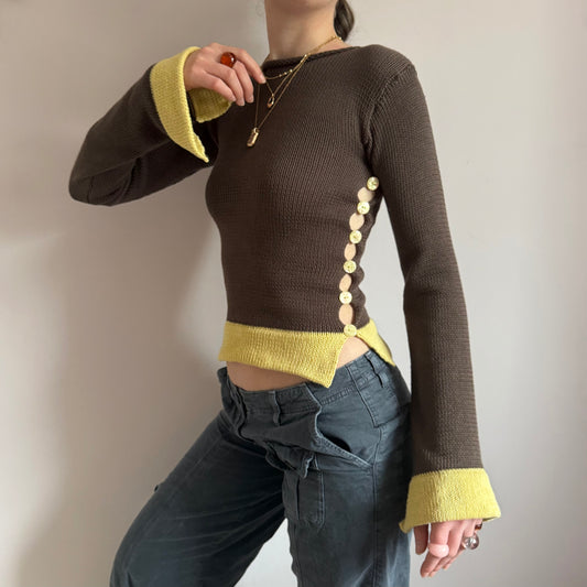 Colour block Pearl long sleeve in mocha & yellow