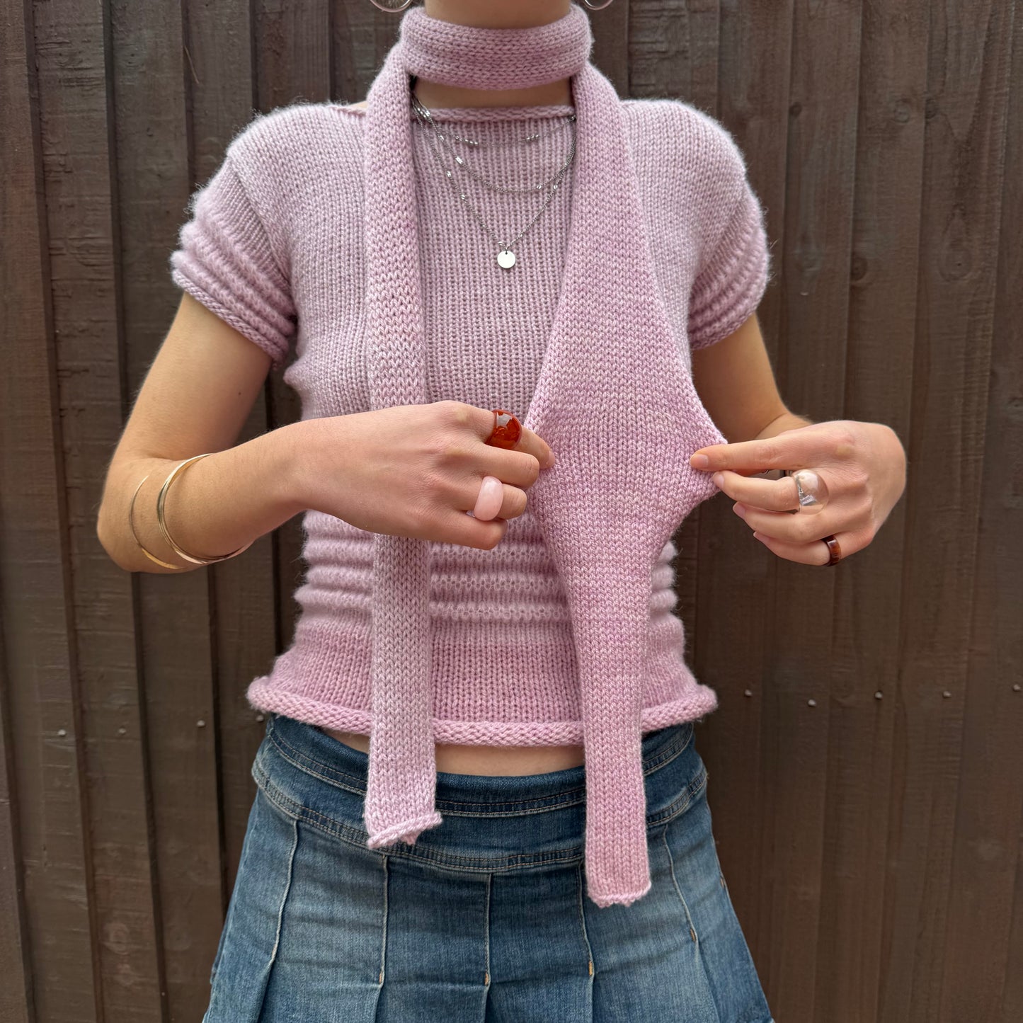 Handmade knitted skinny scarf in dusky pink - pre made