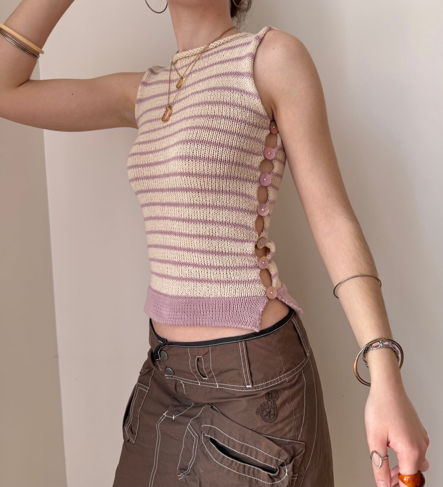 1 of 1 striped Pearl Vest in cream & dusky pink (pre made in S-M)