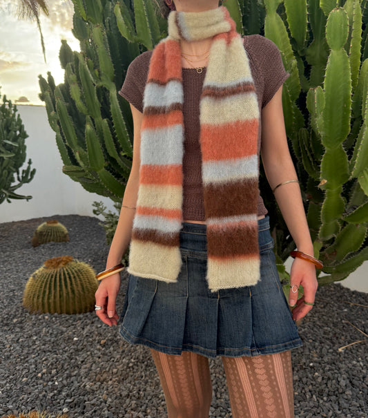 Handmade retro fluffy striped scarf - pre made