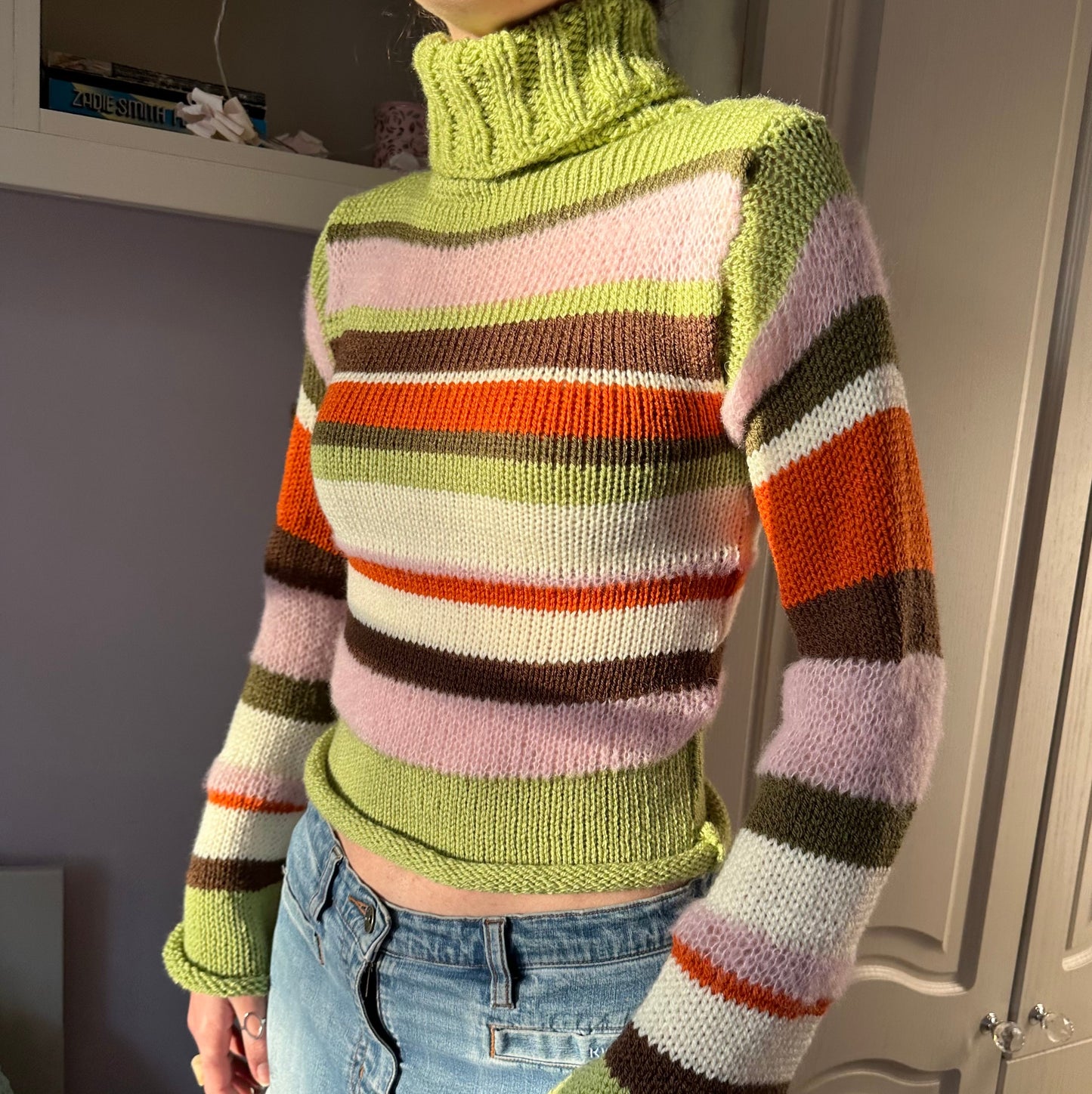 The Lola Jumper - handmade knitted striped roll neck sweater