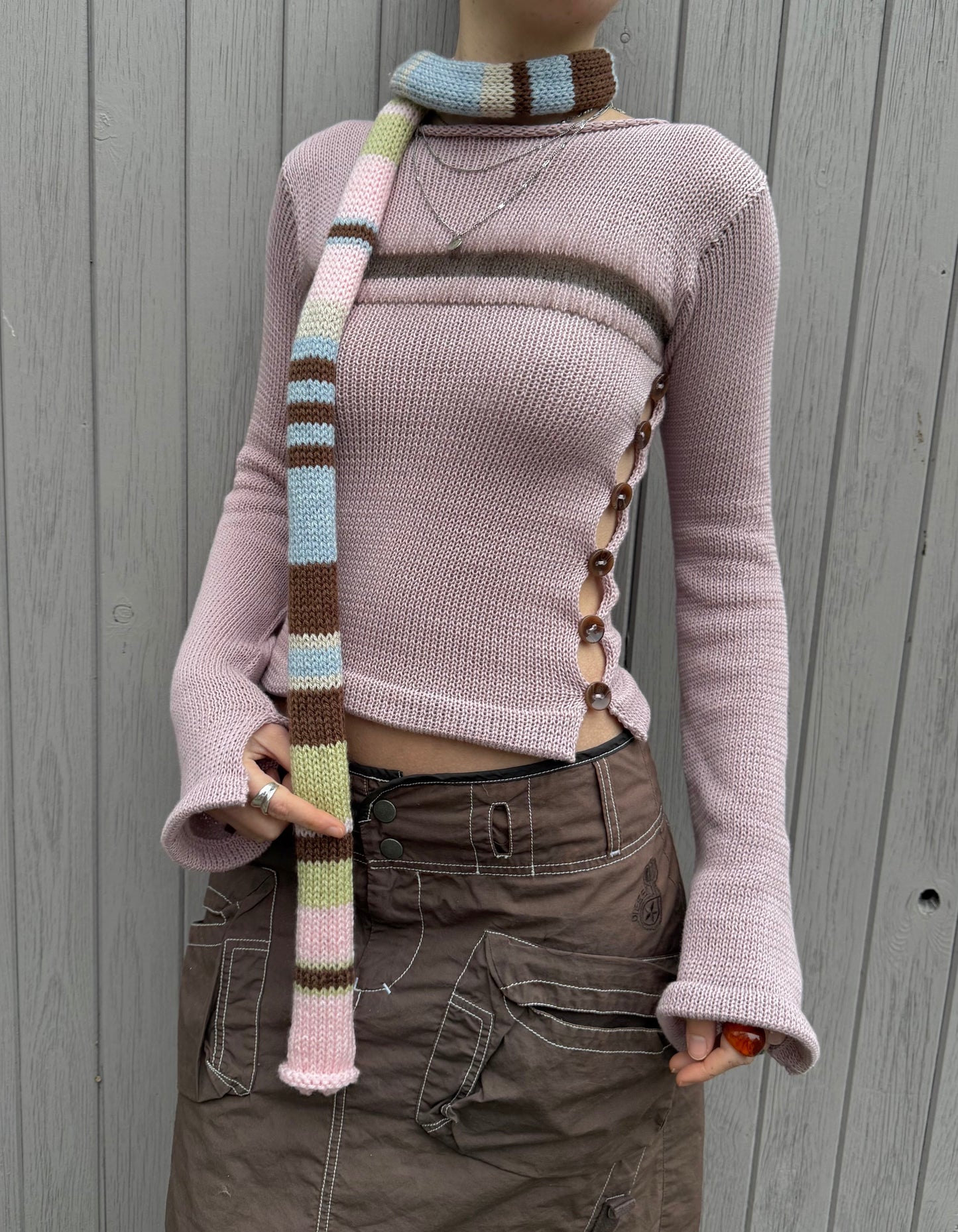 The Springtime Scarf - handmade knitted multicoloured striped skinny scarf - pre made