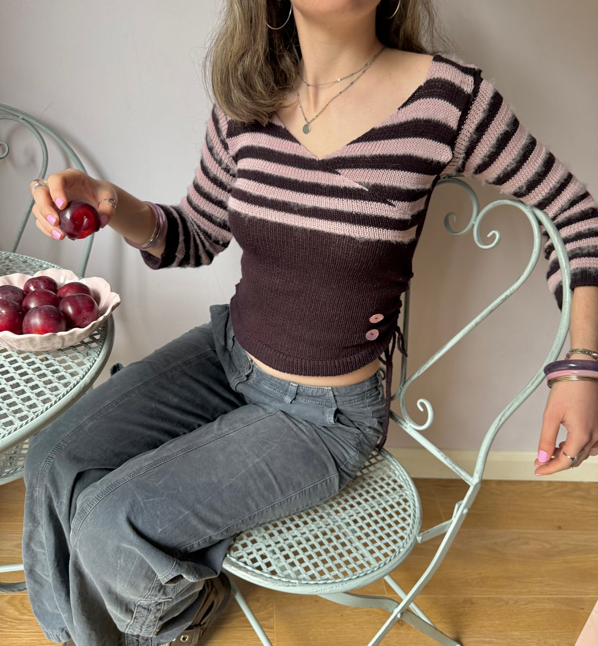 The Sugar Plum V-neck Wrap Top with 3/4 Sleeves (pre made in S)